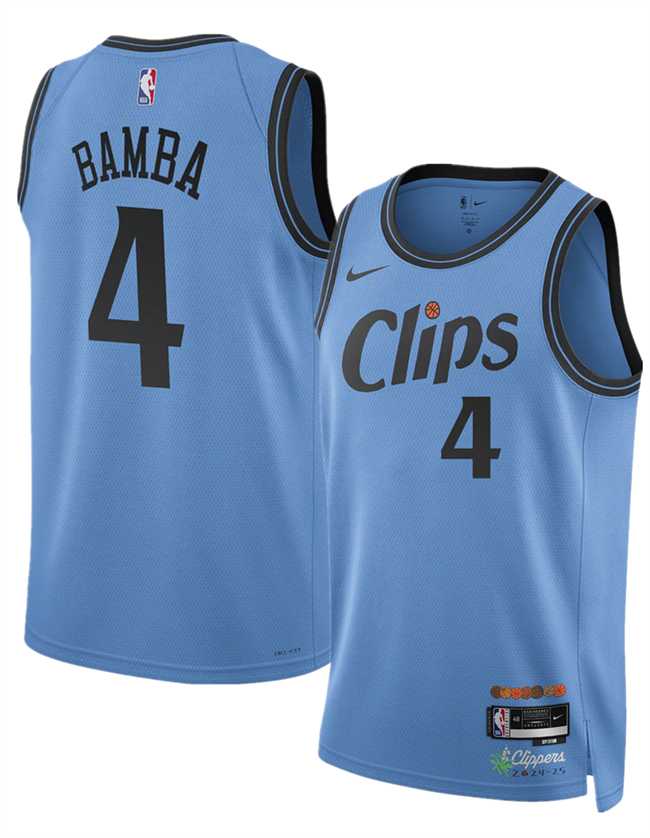 Men%27s Los Angeles Clippers #4 Mo Bamba Light Blue 2024-25 CityEdition Stitched Jersey Dzhi